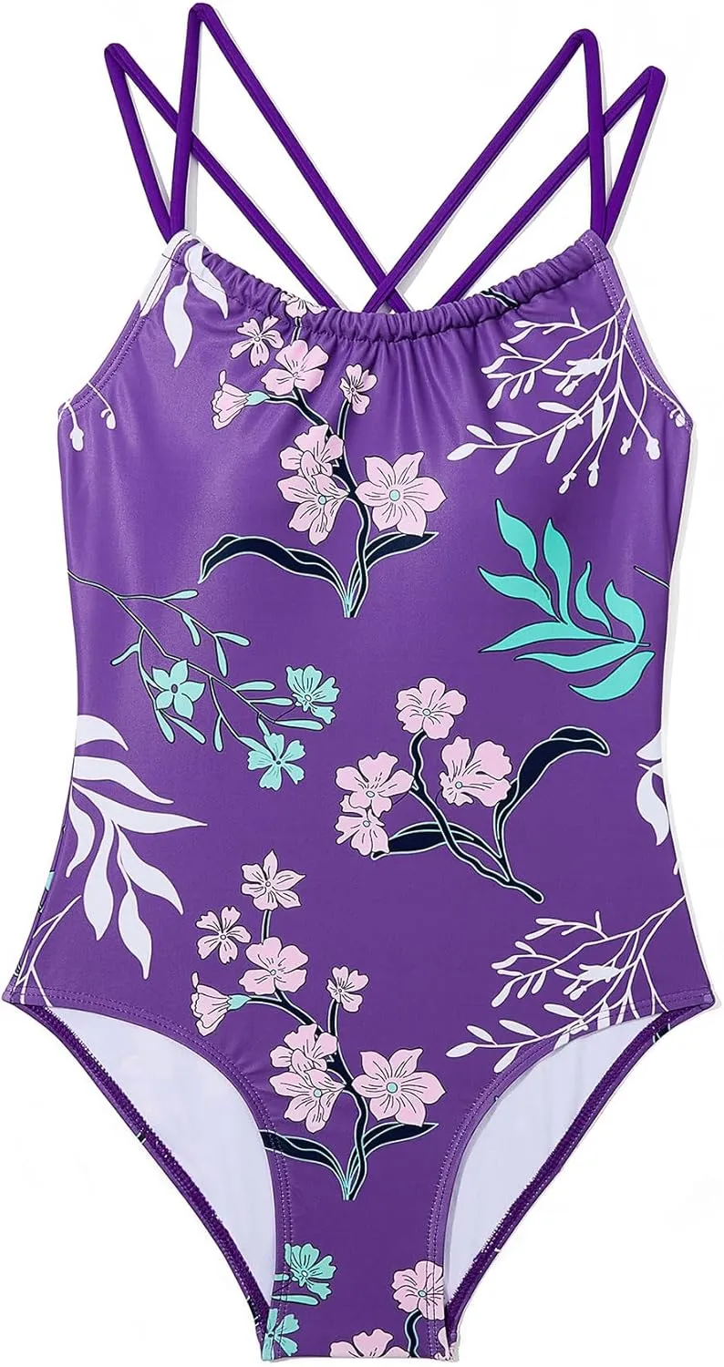 Zando Girls Swimsuit One Piece UPF 50 Cross Backless Swimsuit for Girls 8-14 Years Old