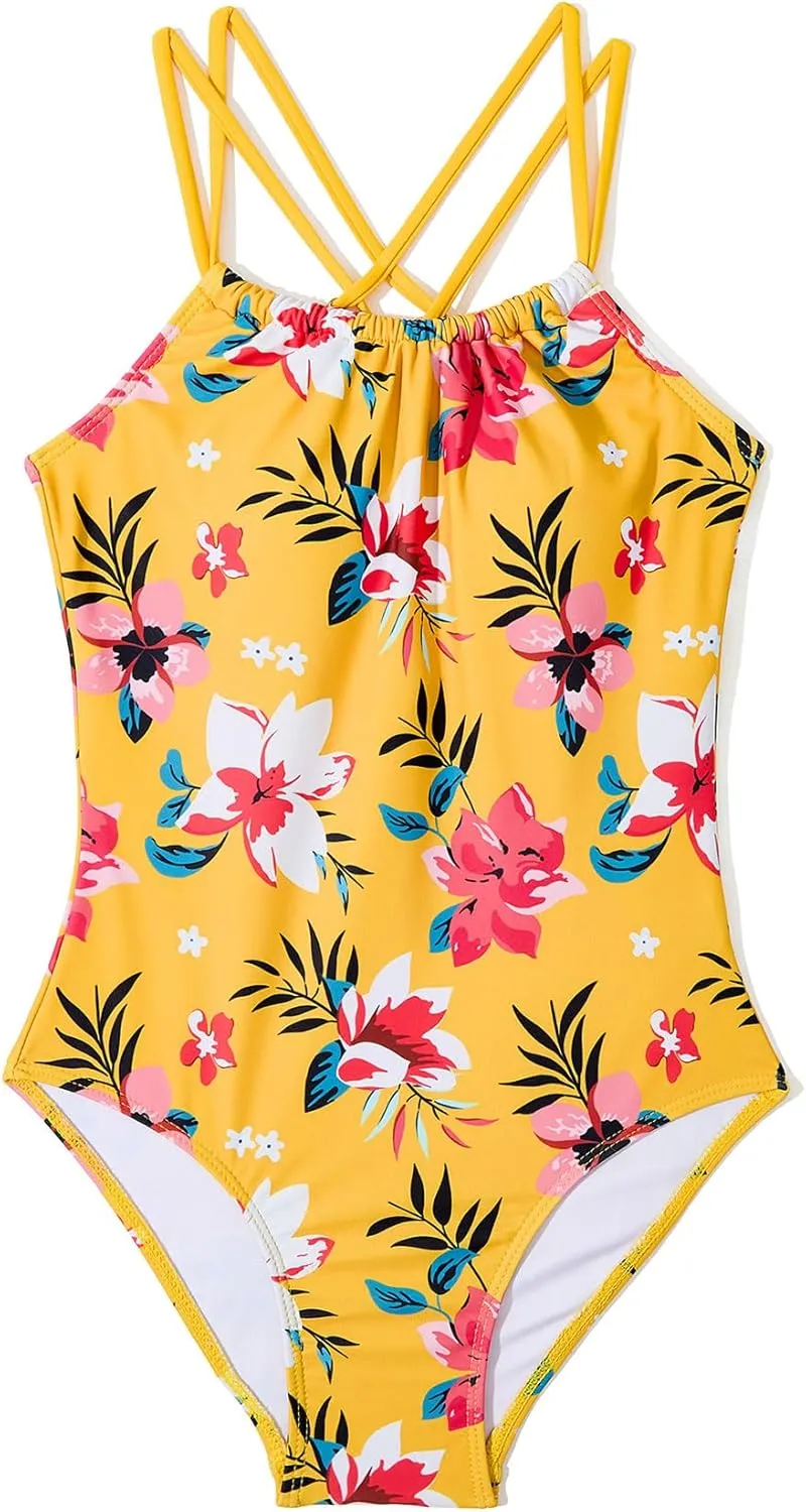Zando Girls Swimsuit One Piece UPF 50 Cross Backless Swimsuit for Girls 8-14 Years Old