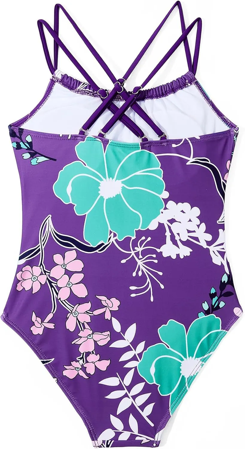 Zando Girls Swimsuit One Piece UPF 50 Cross Backless Swimsuit for Girls 8-14 Years Old