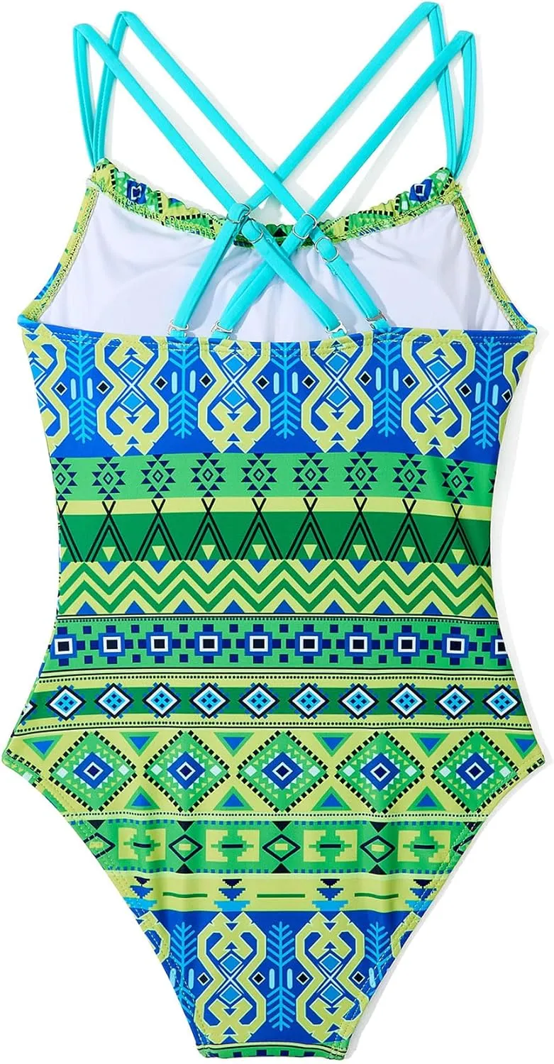 Zando Girls Swimsuit One Piece UPF 50 Cross Backless Swimsuit for Girls 8-14 Years Old