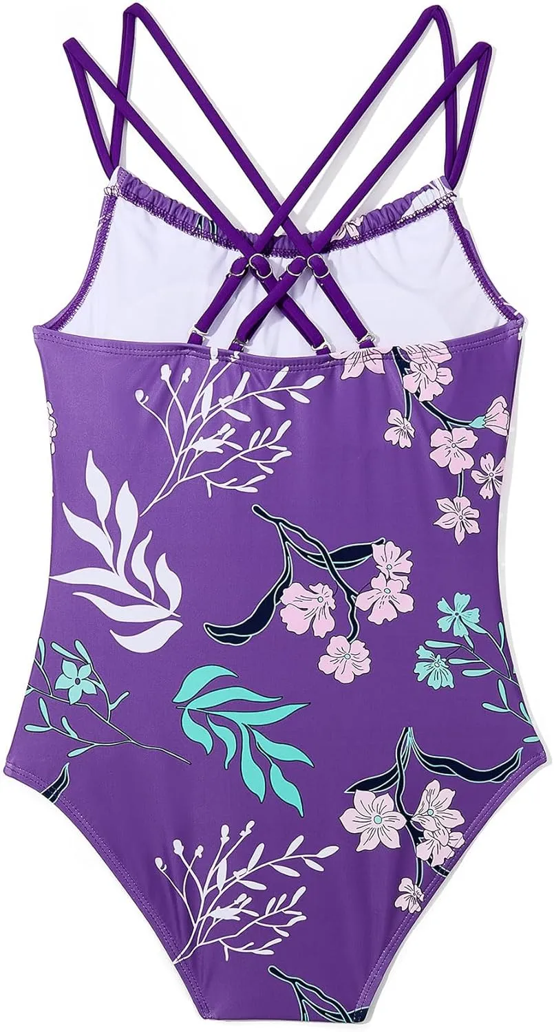 Zando Girls Swimsuit One Piece UPF 50 Cross Backless Swimsuit for Girls 8-14 Years Old