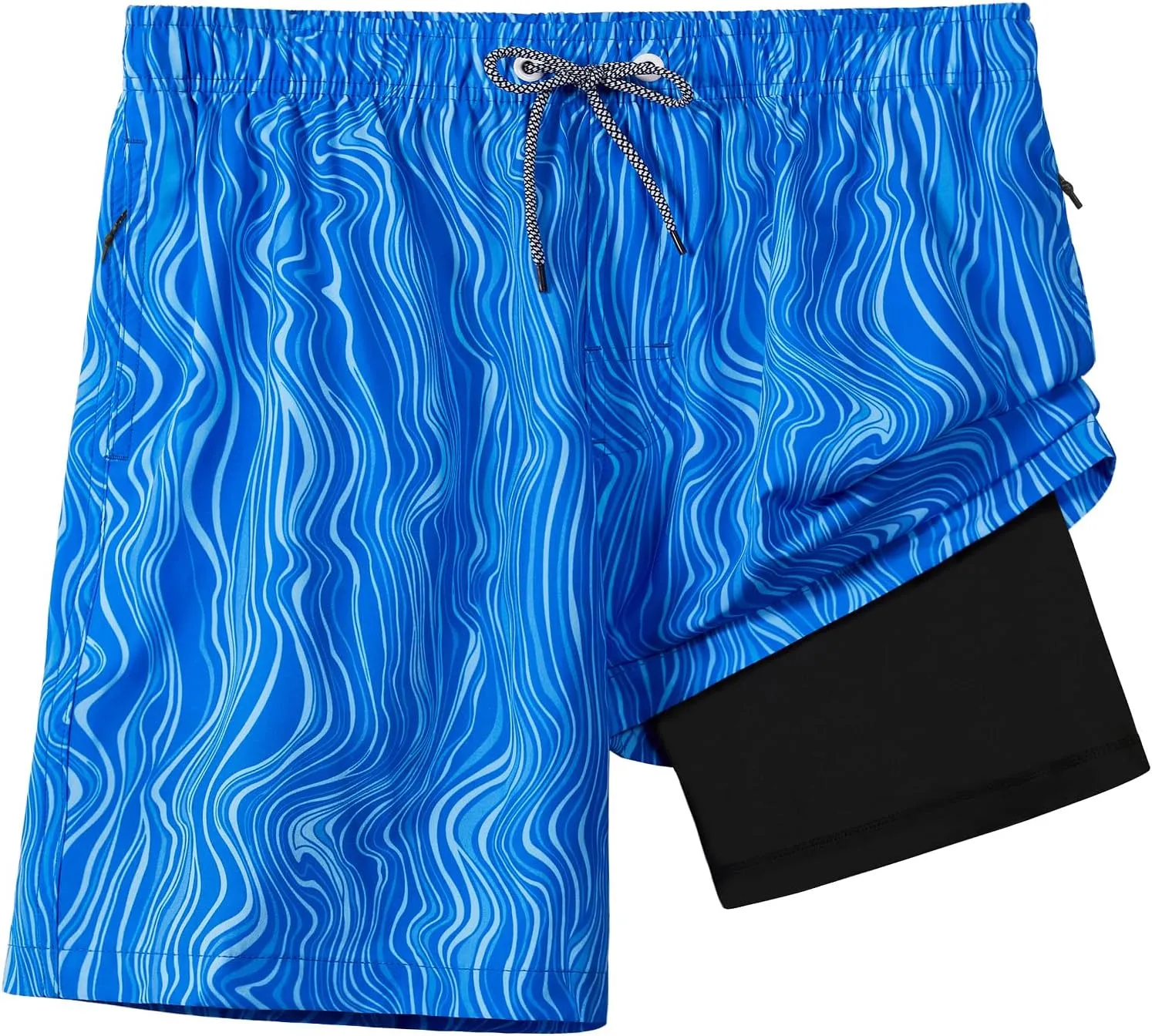 zeetoo Mens Swim Trunks with Compression Liner 5" Inseam Quick Dry Beach Shorts with Zipper Pockets