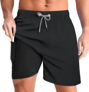 zeetoo Mens Swim Trunks with Compression Liner 5" Inseam Quick Dry Beach Shorts with Zipper Pockets