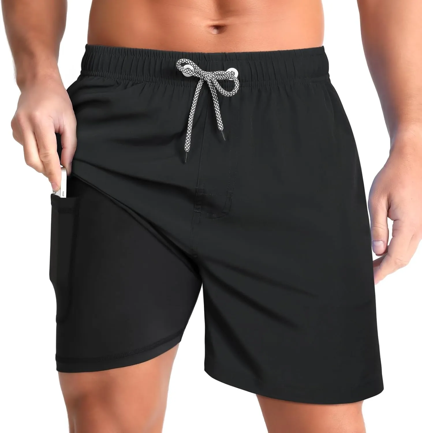 zeetoo Mens Swim Trunks with Compression Liner 5" Inseam Quick Dry Beach Shorts with Zipper Pockets