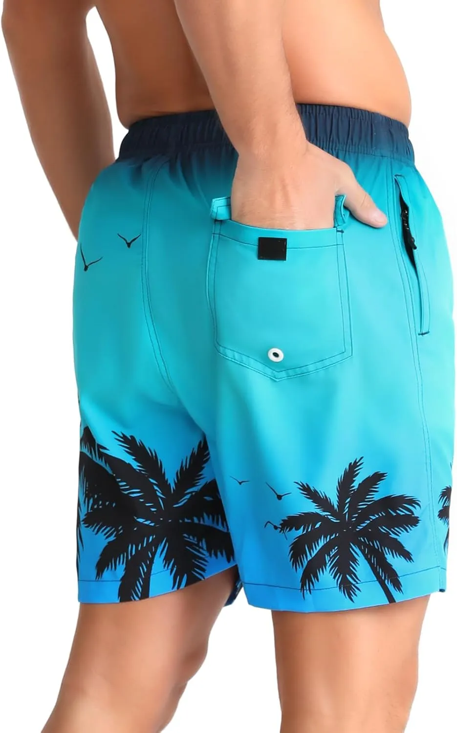 zeetoo Mens Swim Trunks with Compression Liner 5" Inseam Quick Dry Beach Shorts with Zipper Pockets