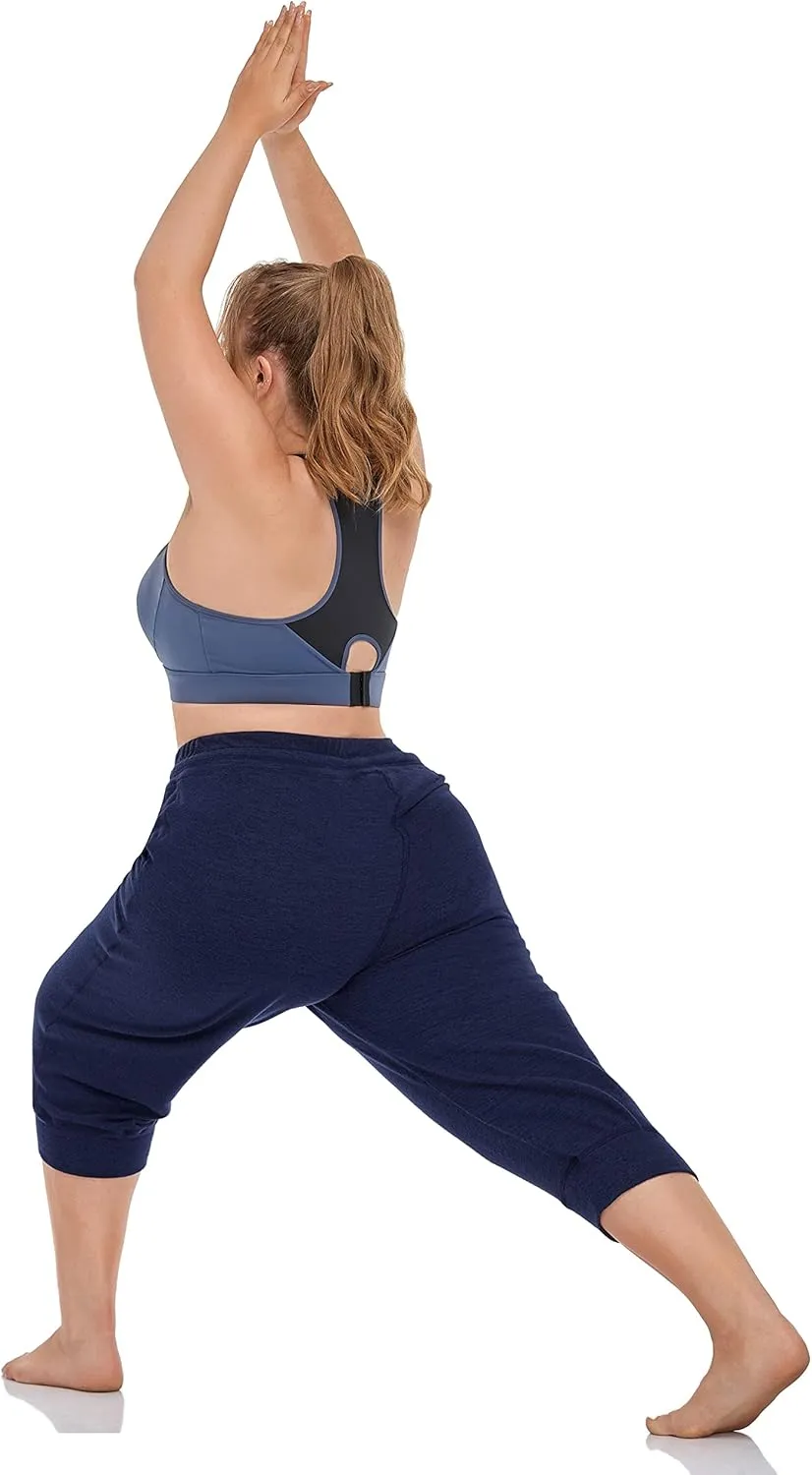 ZERDOCEAN Women's Plus Size Active Casual Yoga Lounge Indoor Capris Athletic Walking Pajama Pants with Pockets