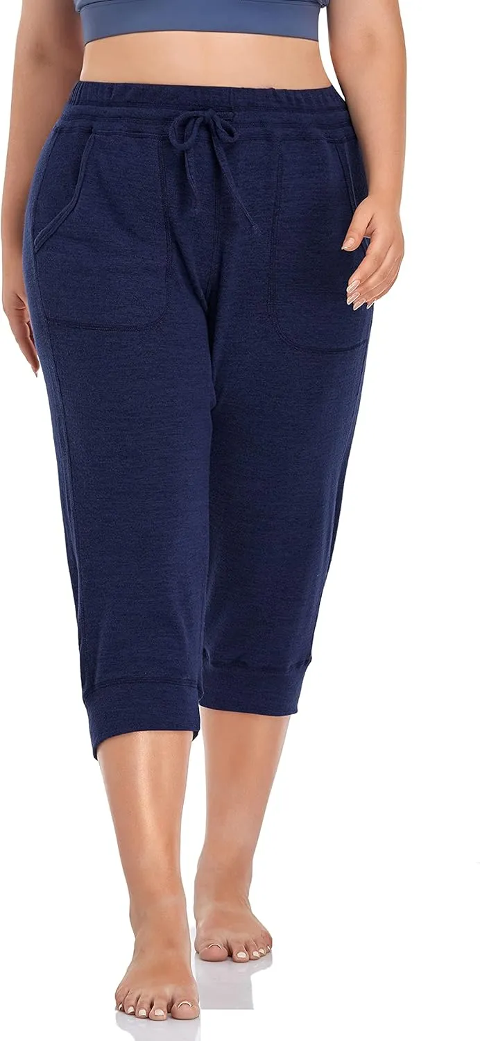 ZERDOCEAN Women's Plus Size Active Casual Yoga Lounge Indoor Capris Athletic Walking Pajama Pants with Pockets