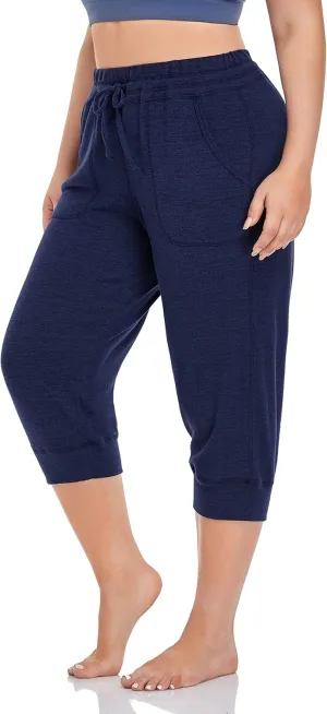 ZERDOCEAN Women's Plus Size Active Casual Yoga Lounge Indoor Capris Athletic Walking Pajama Pants with Pockets