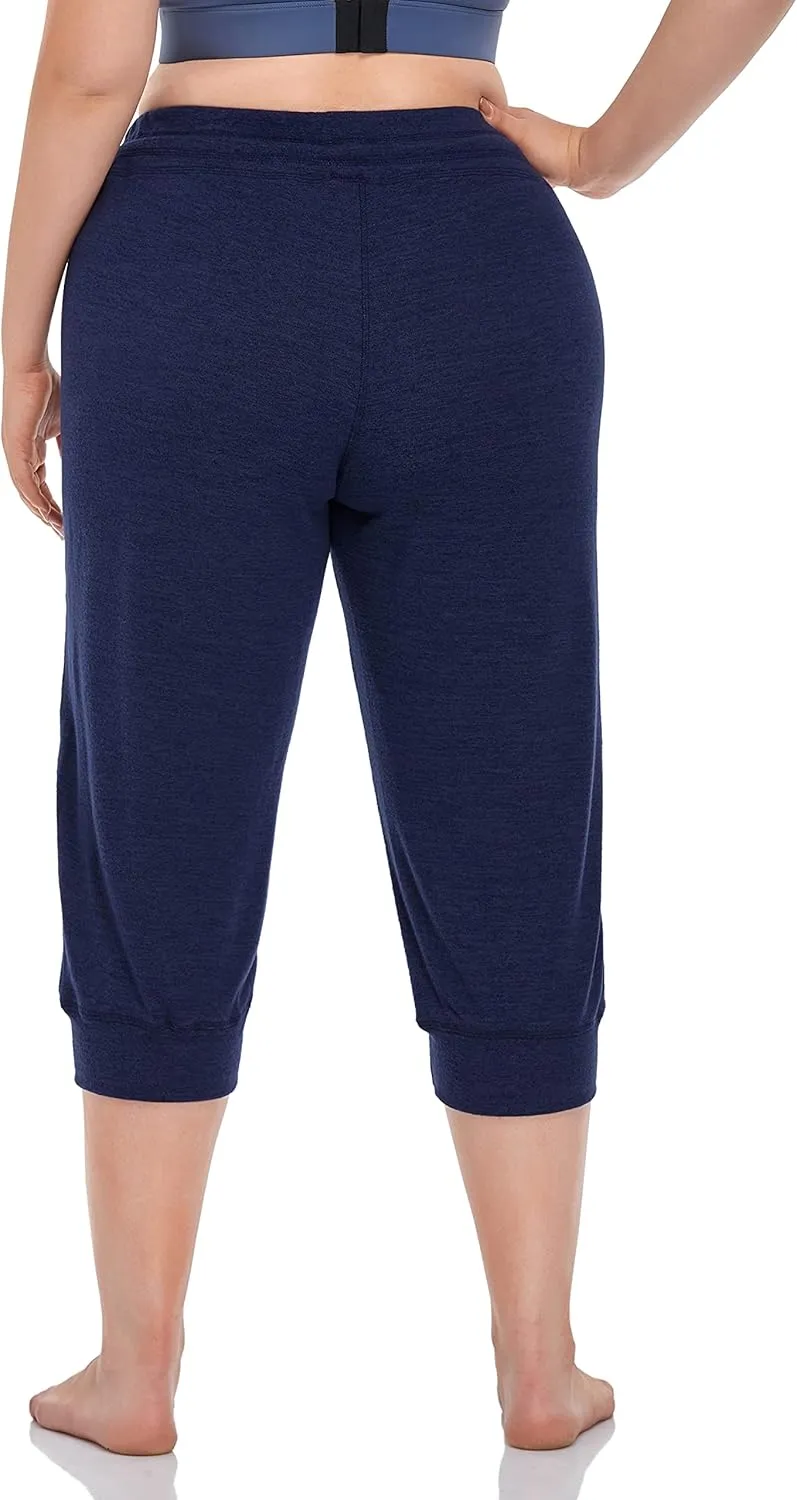 ZERDOCEAN Women's Plus Size Active Casual Yoga Lounge Indoor Capris Athletic Walking Pajama Pants with Pockets