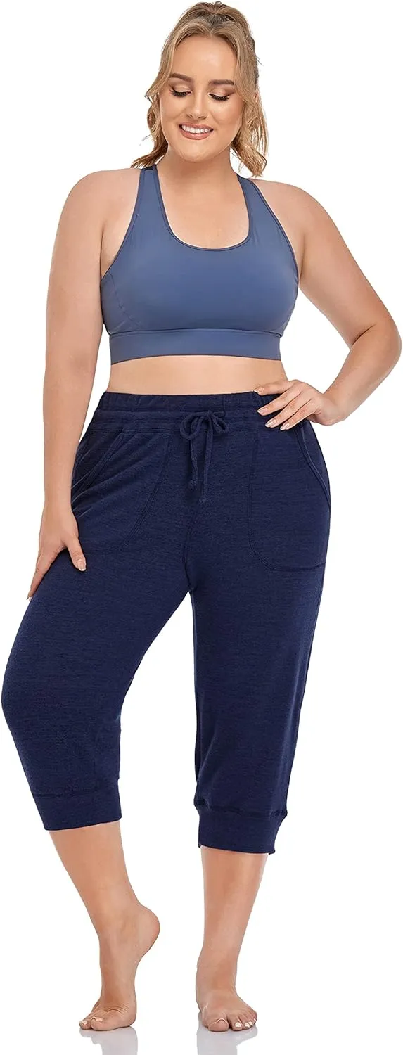 ZERDOCEAN Women's Plus Size Active Casual Yoga Lounge Indoor Capris Athletic Walking Pajama Pants with Pockets