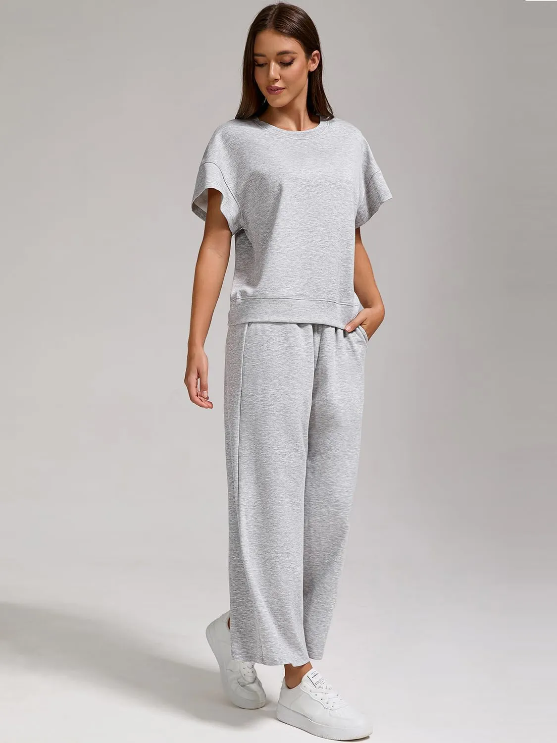 ZFLM Women's 2 Piece Lounge Set Fashion Travel Outfits Vacation Loungewear Comfy Wide Leg Tracksuit S-2XL