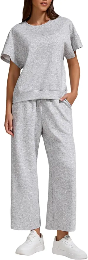 ZFLM Women's 2 Piece Lounge Set Fashion Travel Outfits Vacation Loungewear Comfy Wide Leg Tracksuit S-2XL