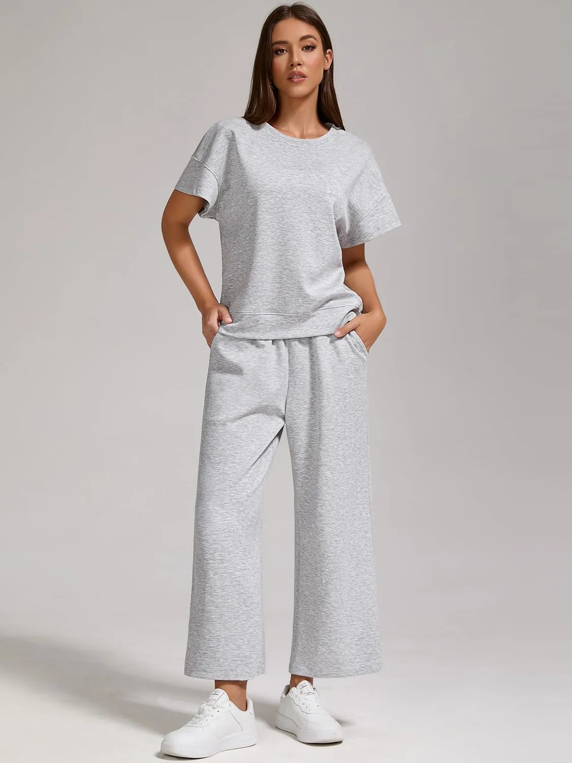 ZFLM Women's 2 Piece Lounge Set Fashion Travel Outfits Vacation Loungewear Comfy Wide Leg Tracksuit S-2XL